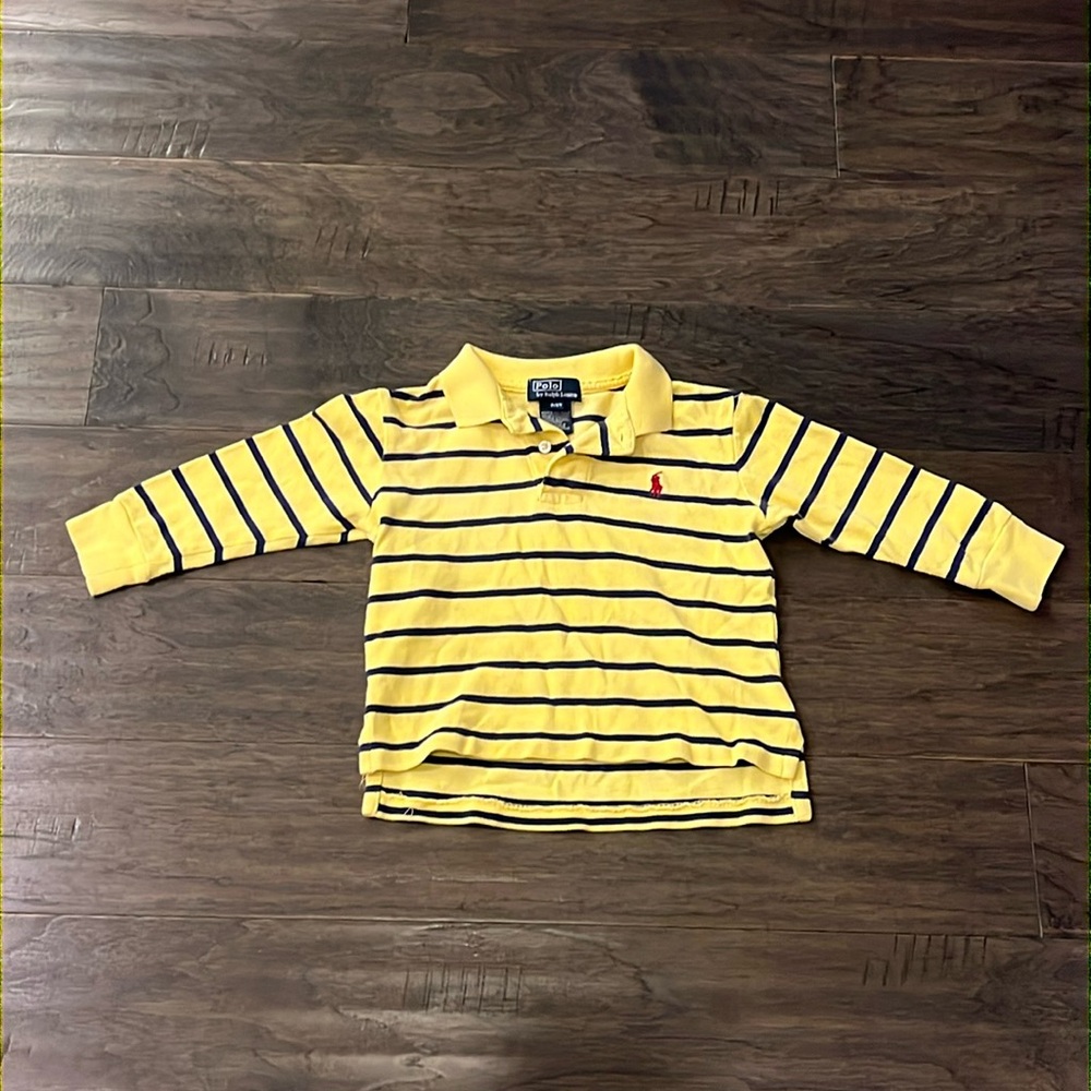 Polo Ralph Lauren Long Sleeve Pique Polo Shirt yellow blue Toddlers Boys Size 2T